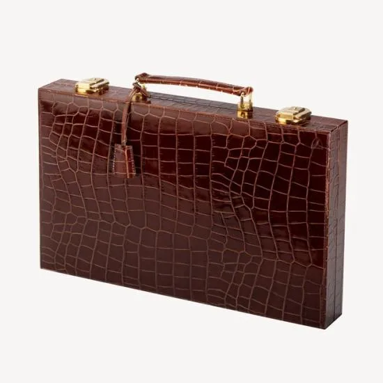 17inch Backgammon Set Deep Shine Amazon Brown Croc Women Aspinal Of London Luxury Games