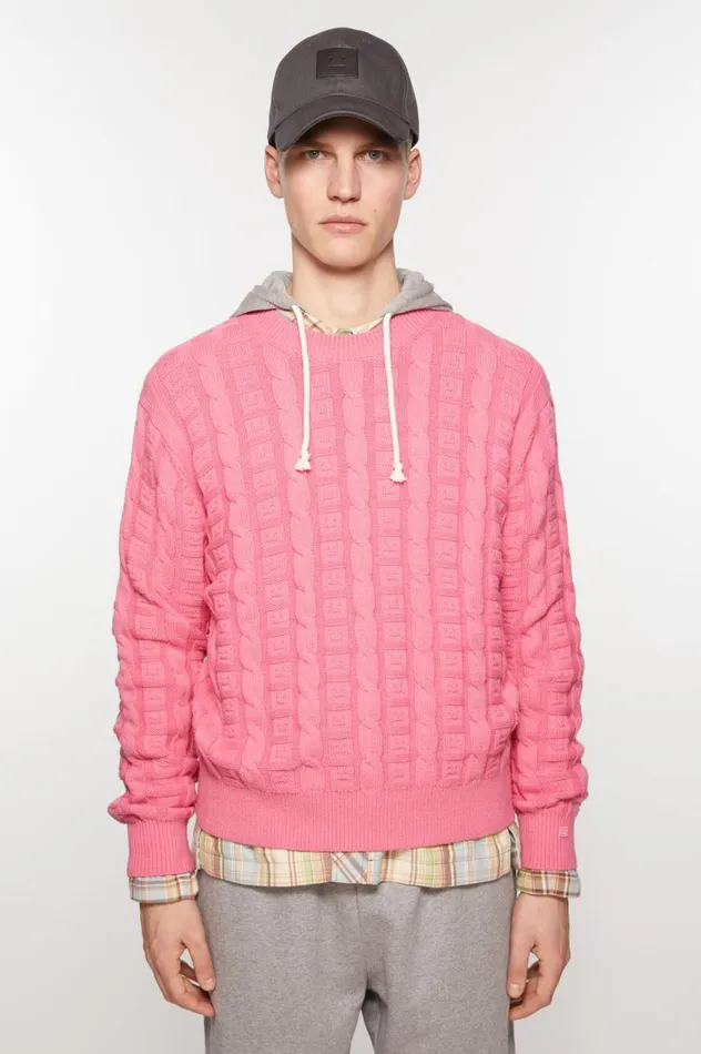 Acne Studios Cable Wool Jumper Tango Pink Men Knitwear