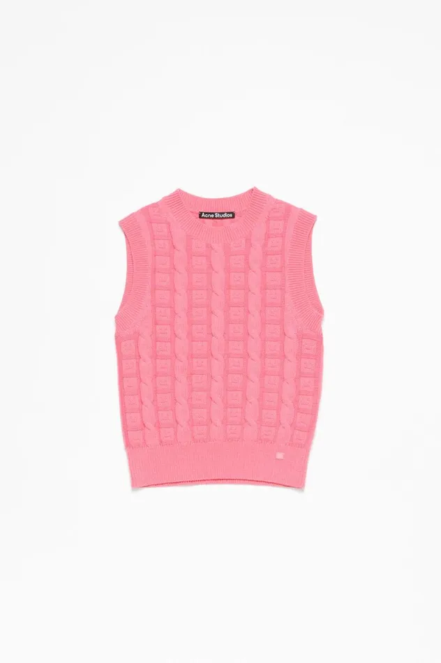 Acne Studios Cable Wool Sleeveless Jumper Tango Pink Women Knitwear