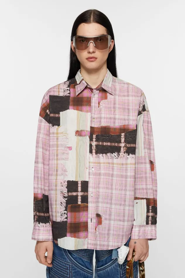 Acne Studios Print Buttonup Shirt Pink Multicolor Men Shirts