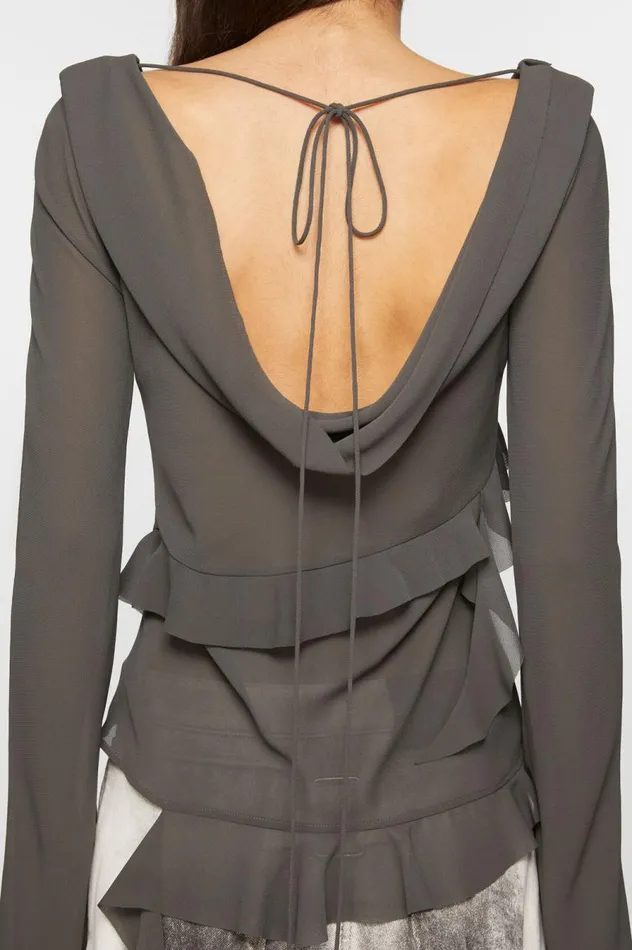 Acne Studios Ruffle Draped Top Anthracite Grey Women Shirts and Blouses
