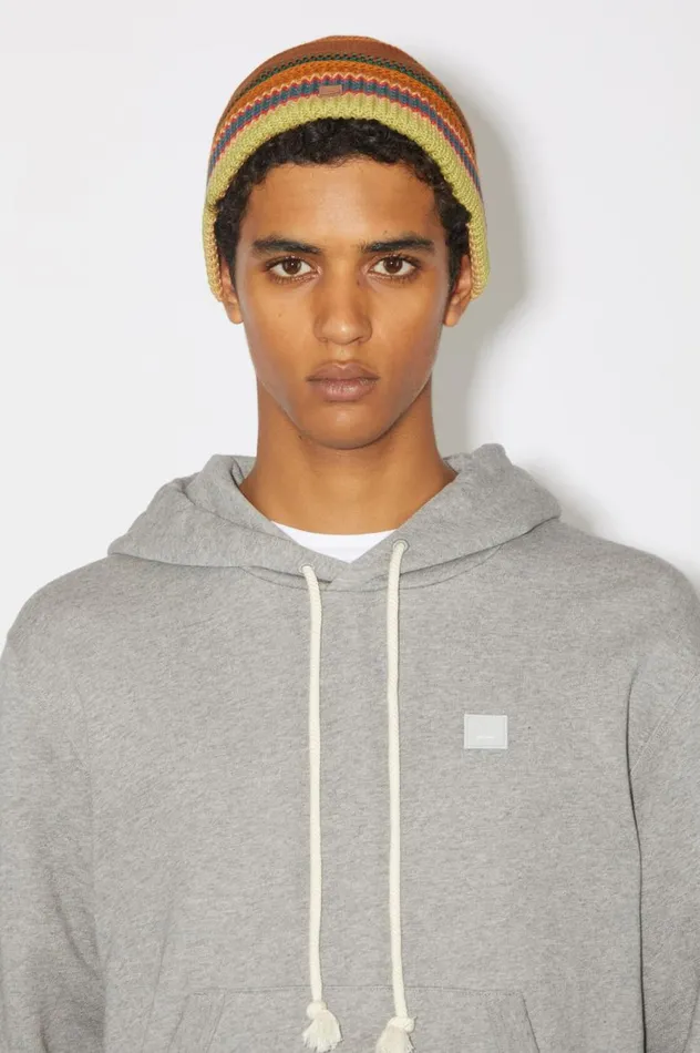 Acne Studios Stripe Knit Beanie Cinnamon Brownmulti Women Hats