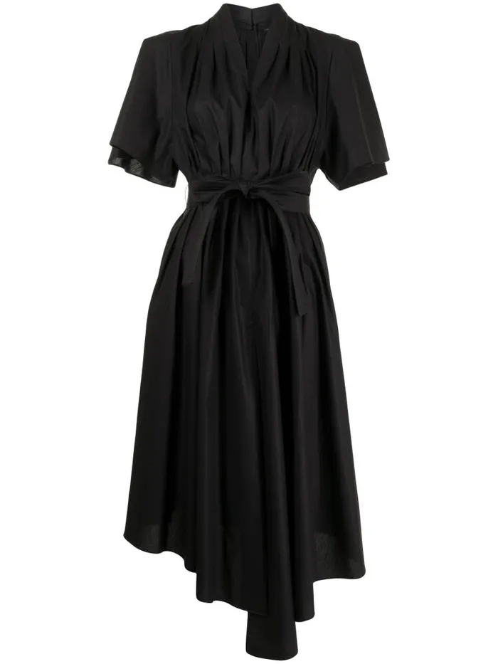 Adam Lippes Dresses and Jumpsuits Short Sleeve Asymmetrical Dress In Cotton Poplin Black 8211 Women