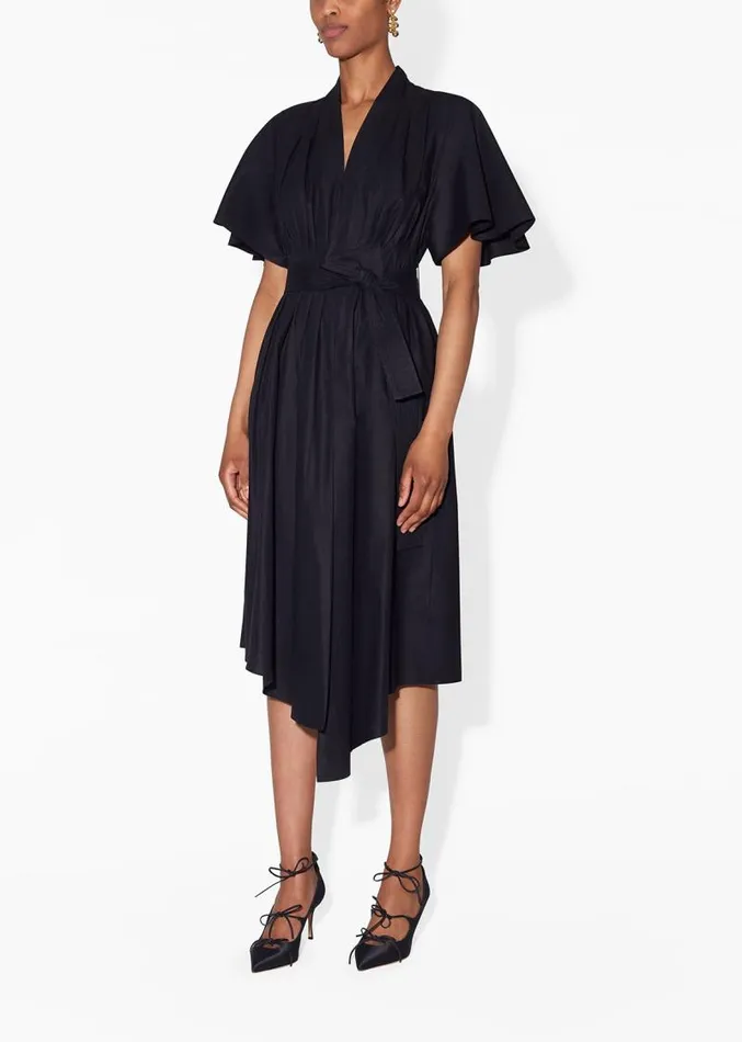Adam Lippes Dresses and Jumpsuits Short Sleeve Asymmetrical Dress In Cotton Poplin Black 8211 Women