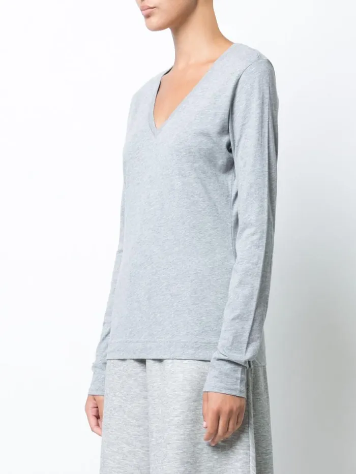Adam Lippes Pima Cotton TShirts Long Sleeve VNeck TShirt In Pima Cotton Heather Grey 8211 Women