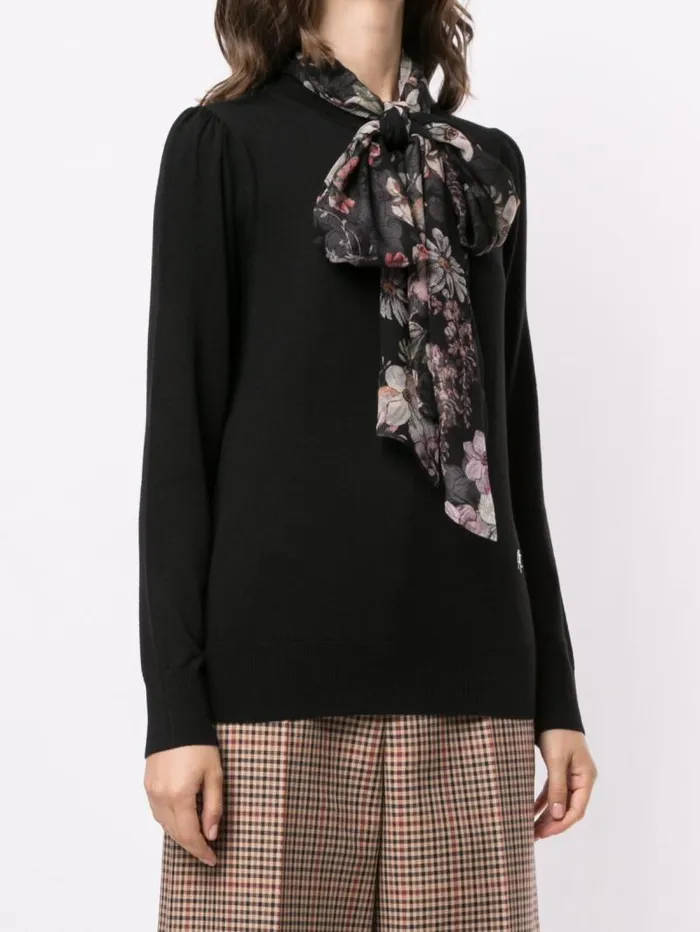 Adam Lippes Sweaters Crewneck Sweater In Super Fine Merino Wool With Removable Silk Scarf Black 8211 Women Adam Lippes Sweaters Crewneck Sweater In Super Fine Merino Wool With Removable Silk Scarf Black 8211 Women