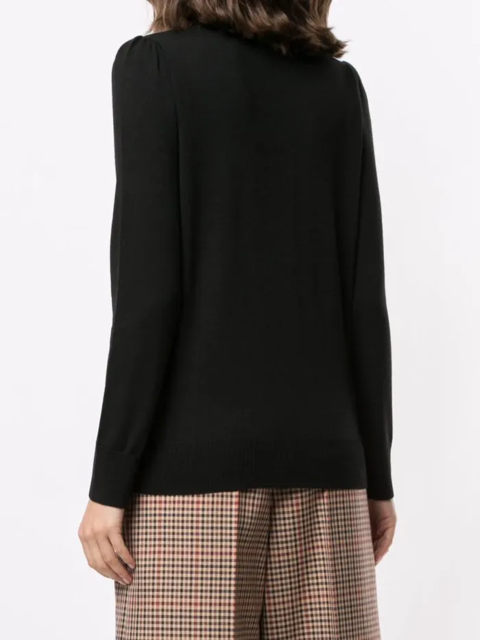 Adam Lippes Sweaters Crewneck Sweater In Super Fine Merino Wool With Removable Silk Scarf Black 8211 Women