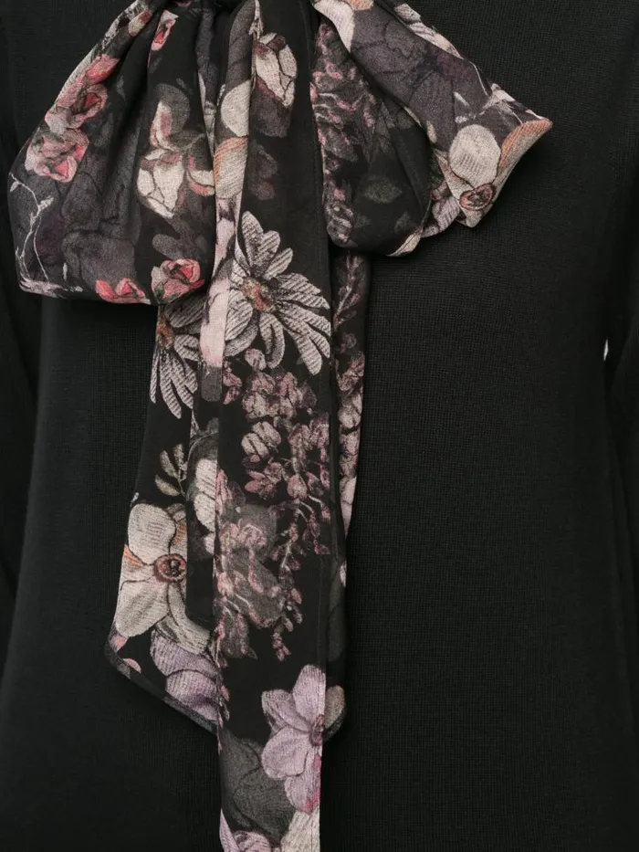 Adam Lippes Sweaters Crewneck Sweater In Super Fine Merino Wool With Removable Silk Scarf Black 8211 Women