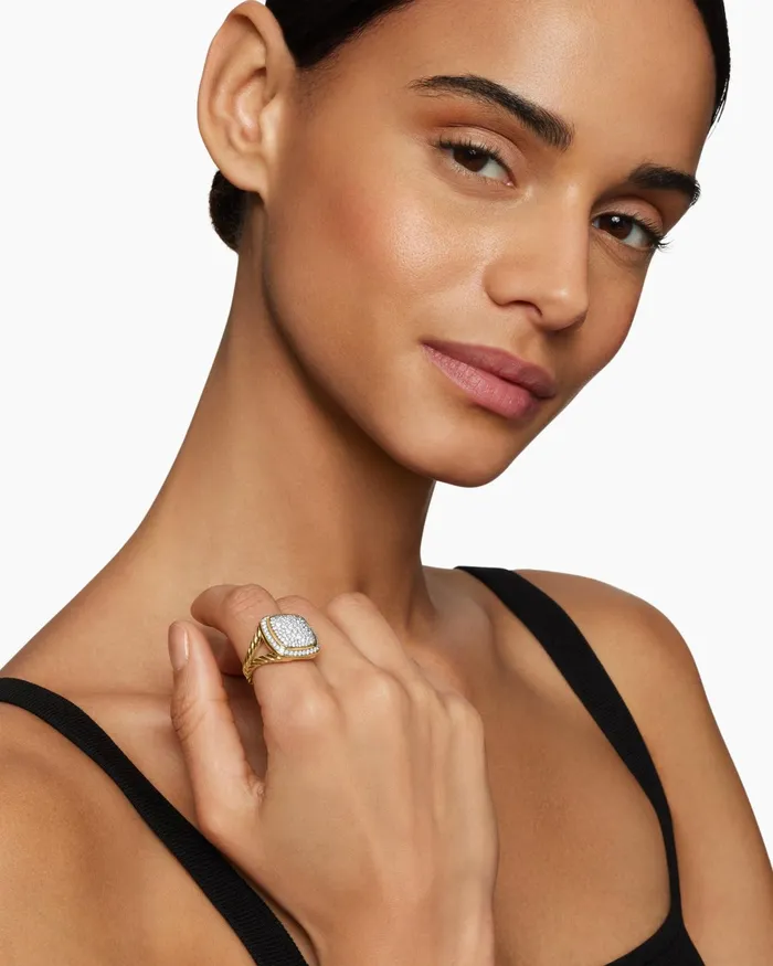 Albion Ring In 18K Yellow Gold With Pav 14mm Women David Yurman Statement Albion Ring In 18K Yellow Gold With Pav 14mm Women David Yurman Statement