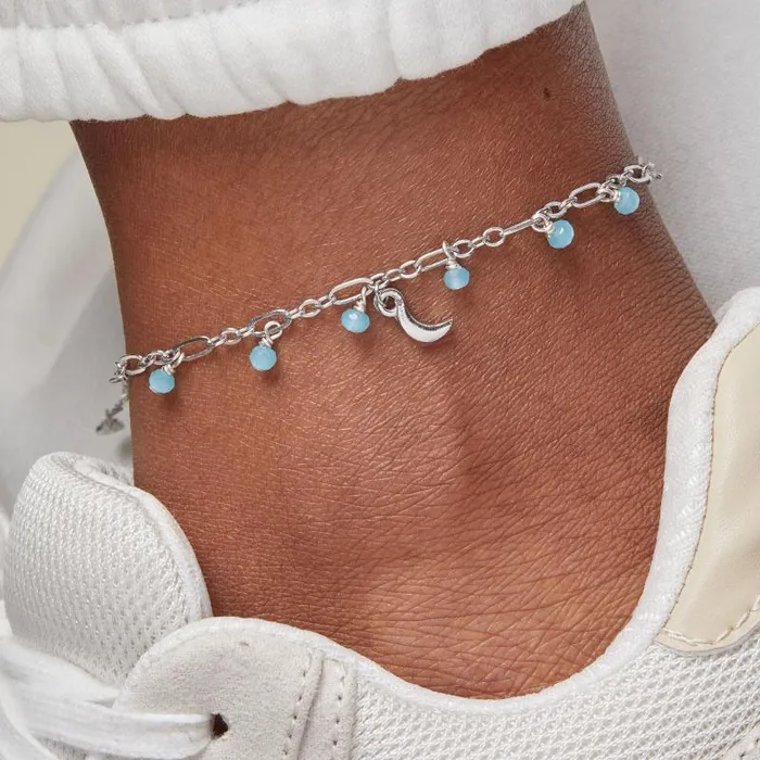 Anklets Women Alex And Ani Moon Beaded Pull Chain Anklet Silver