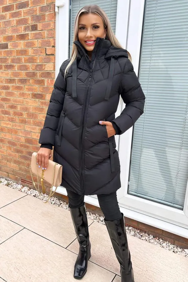 AX Paris Coats 038 Jackets Black LongLine Padded Coat