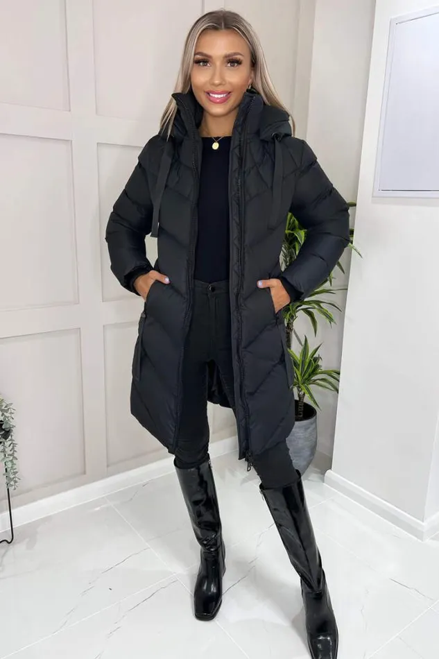AX Paris Coats 038 Jackets Black LongLine Padded Coat
