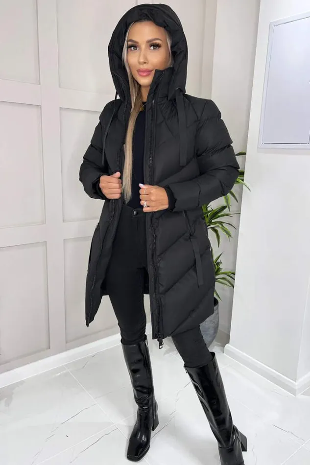 AX Paris Coats 038 Jackets Black LongLine Padded Coat