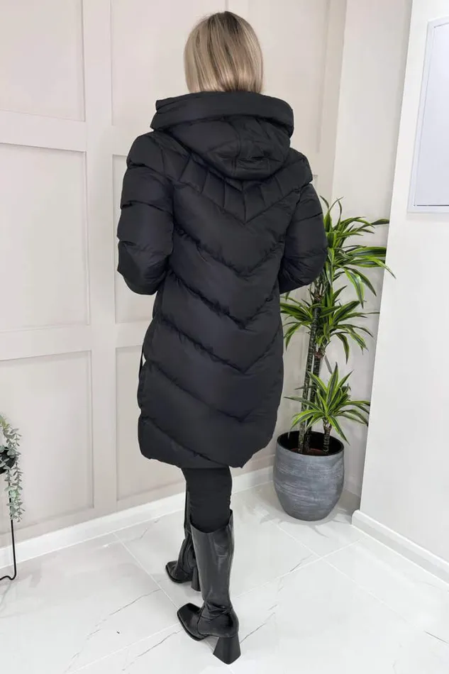 AX Paris Coats 038 Jackets Black LongLine Padded Coat