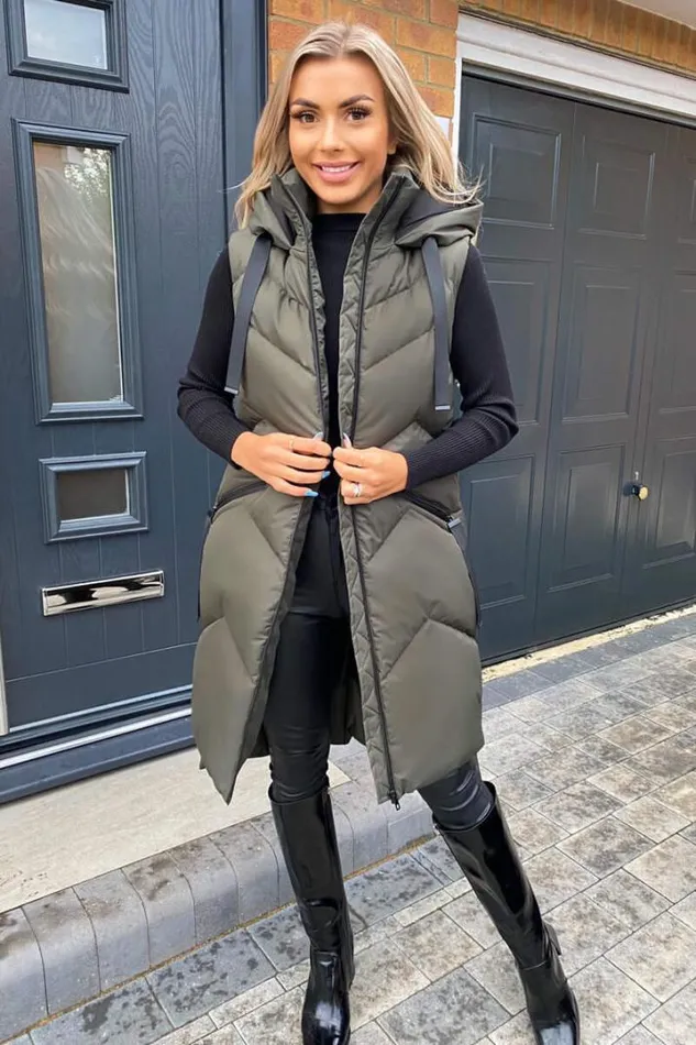 AX Paris Coats 038 Jackets Khaki Hooded Zip Up Gilet