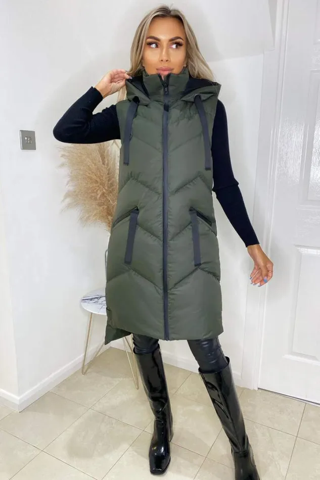 AX Paris Coats 038 Jackets Khaki Hooded Zip Up Gilet