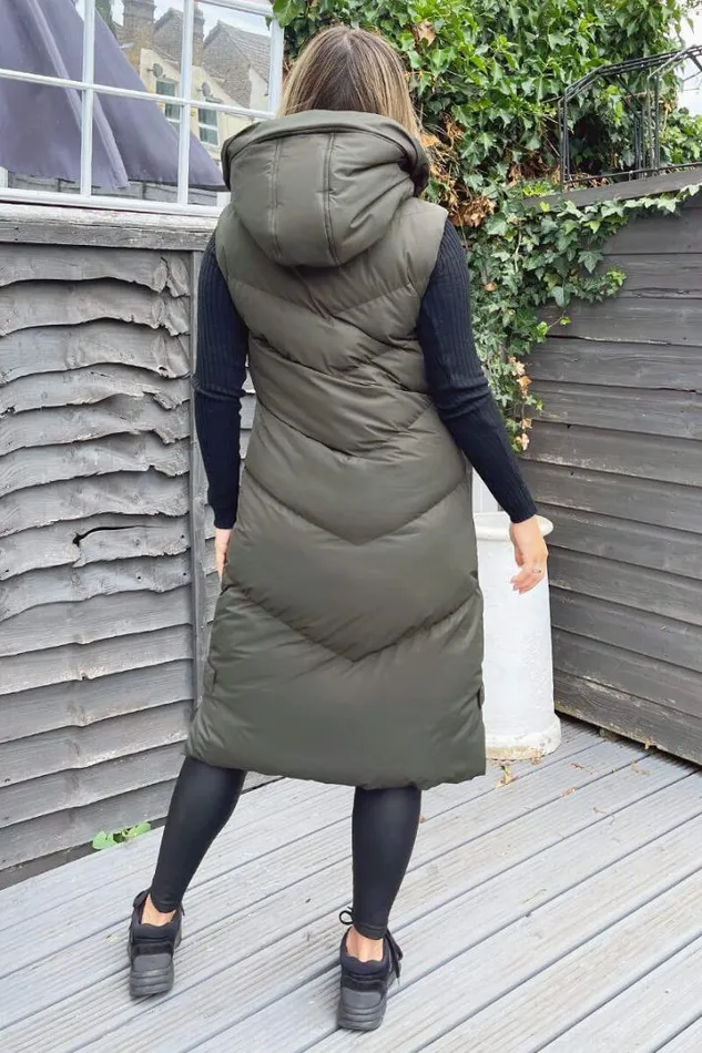 AX Paris Coats 038 Jackets Khaki Hooded Zip Up Gilet