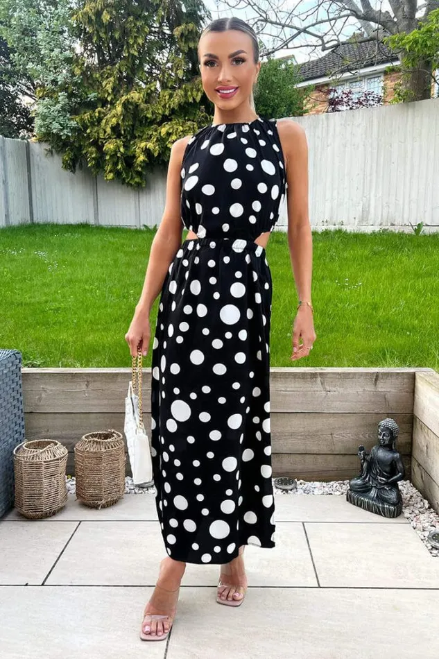 AX Paris Dresses Black And White Polka Dot Cut Out Midi Dress