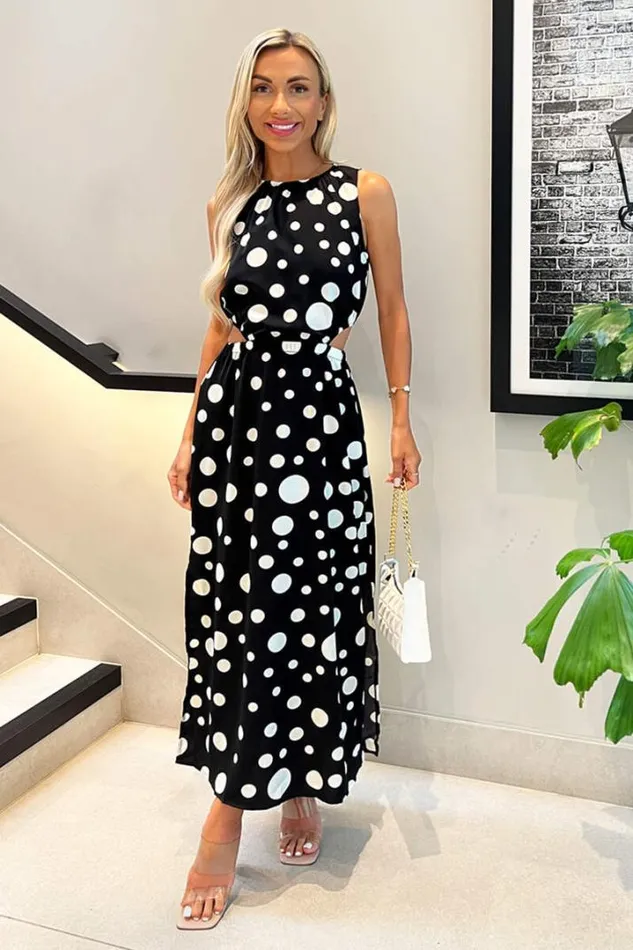 AX Paris Dresses Black And White Polka Dot Cut Out Midi Dress