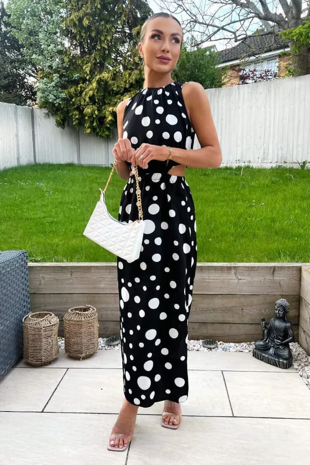 AX Paris Dresses Black And White Polka Dot Cut Out Midi Dress