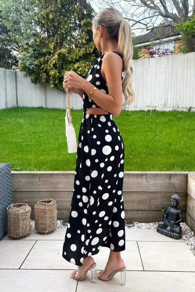 AX Paris Dresses Black And White Polka Dot Cut Out Midi Dress