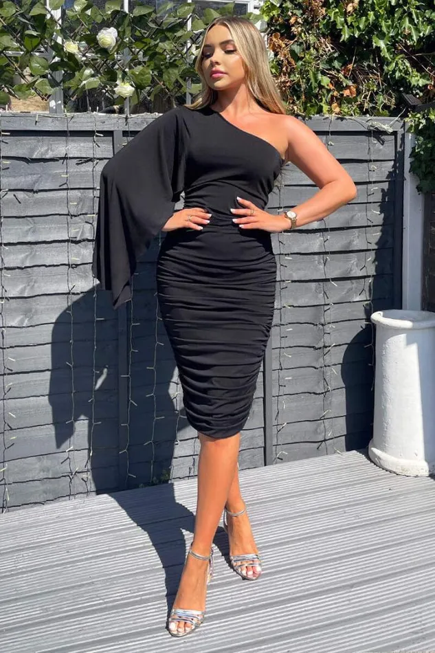 AX Paris Dresses Black Drape Sleeve Bodycon Midi Dress