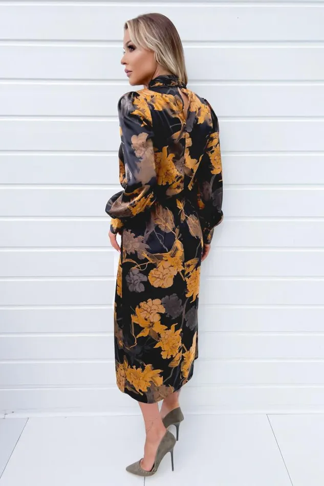 AX Paris Dresses Black Floral Print High Neck Long Sleeve Midi Dress