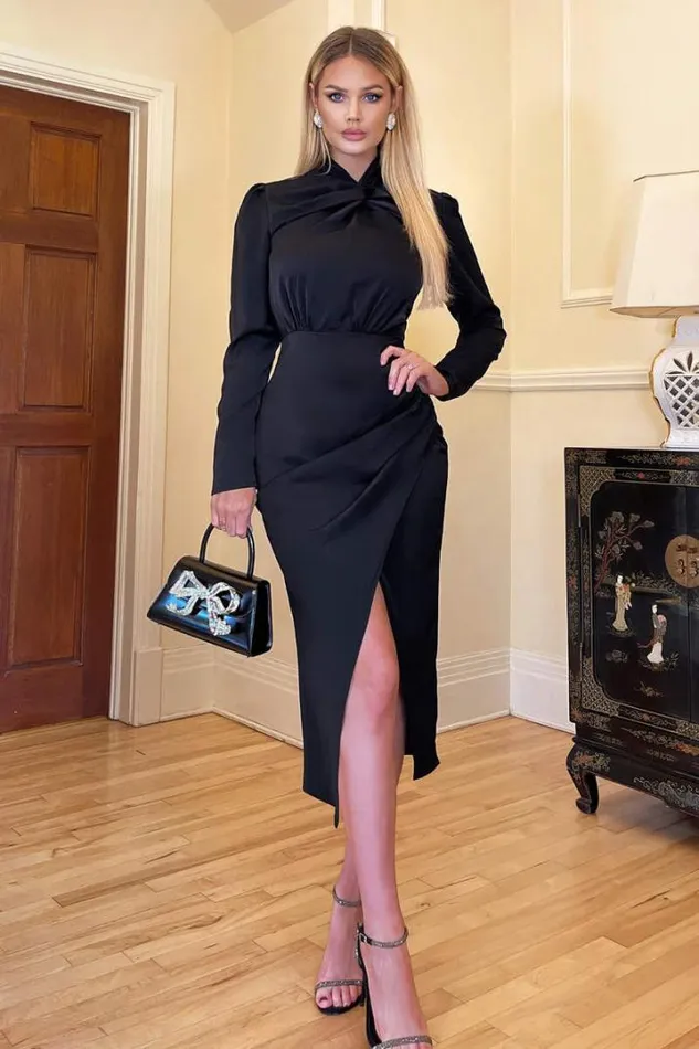 AX Paris Dresses Black High Knot Neck Wrap Midi Dress