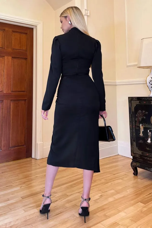 AX Paris Dresses Black High Knot Neck Wrap Midi Dress