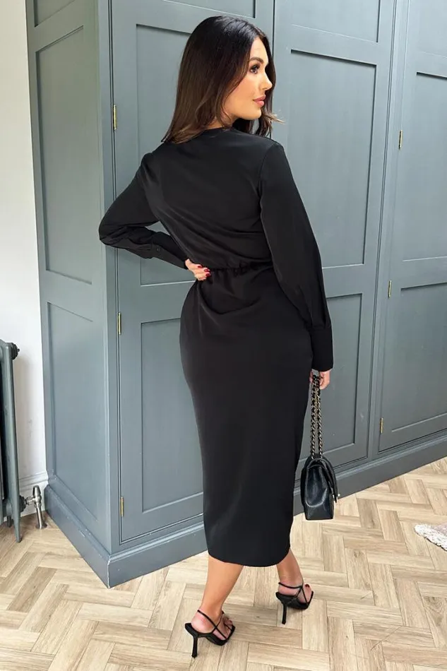 AX Paris Dresses Black Wrap Gold Buckle Midi Dress
