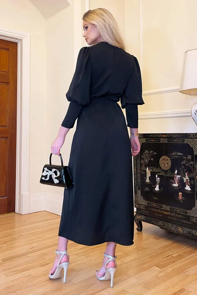 AX Paris Dresses Black Wrap Top Long Sleeve Midi Dress