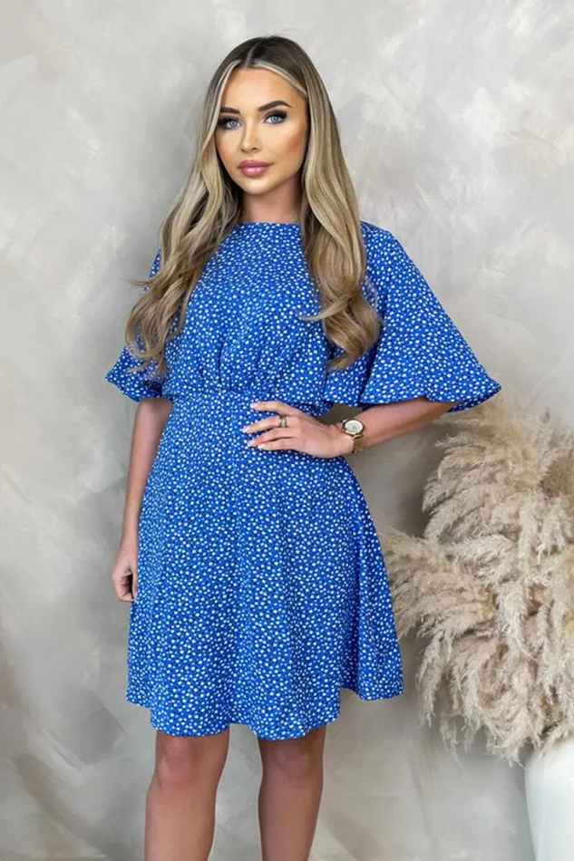 AX Paris Dresses Blue Ditsy Printed Butterfly Sleeve Mini Dress