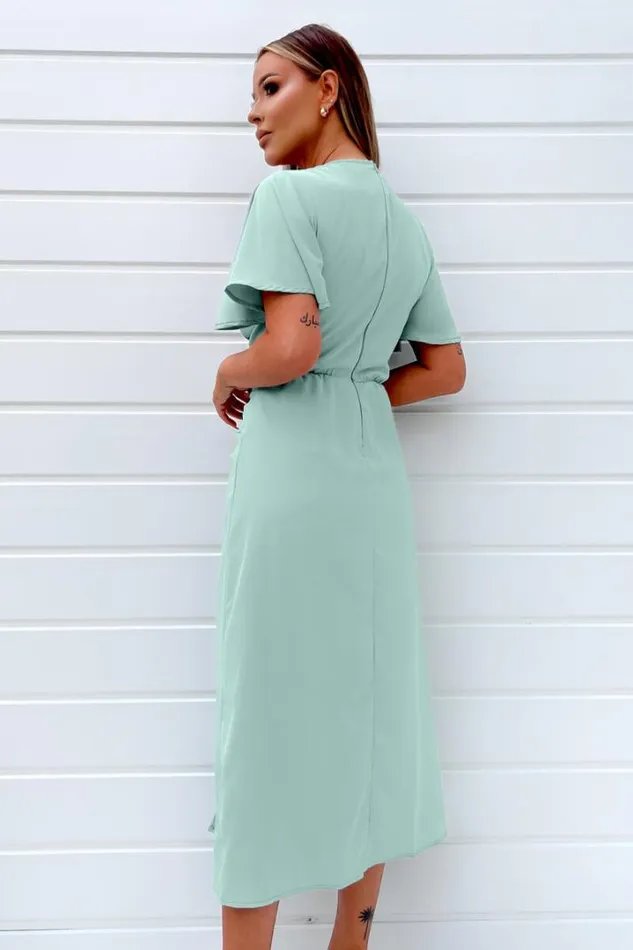 AX Paris Dresses Duck Egg Ruched Split Leg Midi Dress