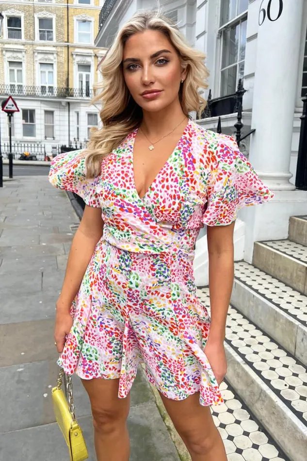AX Paris Dresses Multi Colour Printed Wrap Top Skater Dress