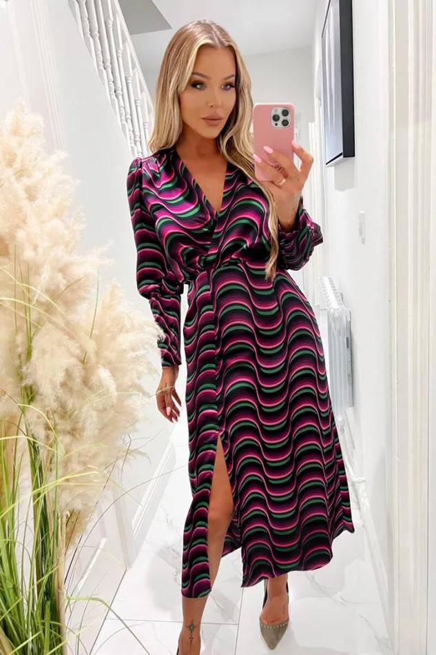 AX Paris Dresses Multi Printed Long Sleeve Wrap Top Midi Dress