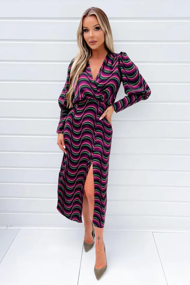 AX Paris Dresses Multi Printed Long Sleeve Wrap Top Midi Dress