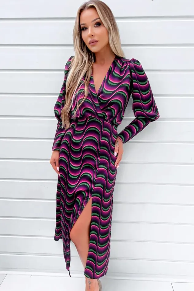 AX Paris Dresses Multi Printed Long Sleeve Wrap Top Midi Dress