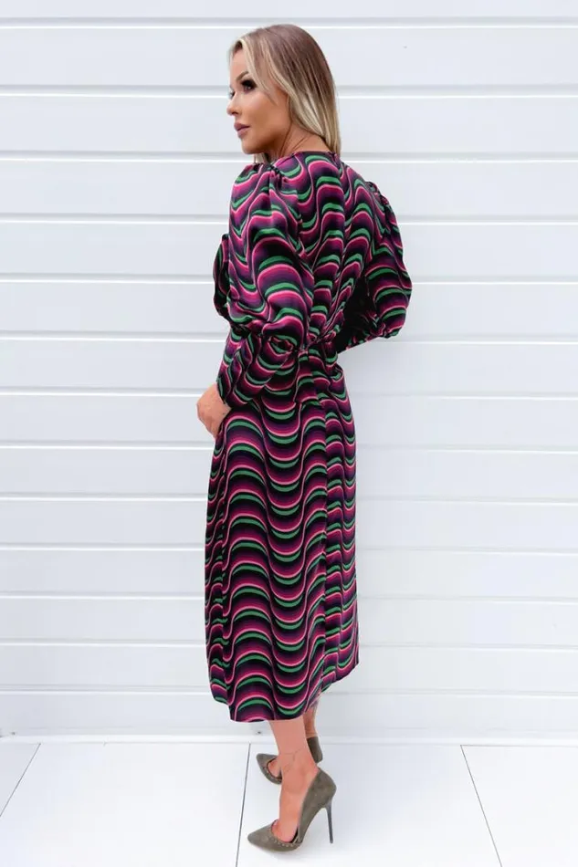 AX Paris Dresses Multi Printed Long Sleeve Wrap Top Midi Dress
