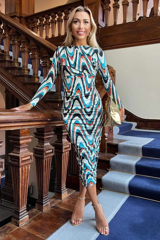 AX Paris Dresses Multi Wave Print Bodycon Midi Dress