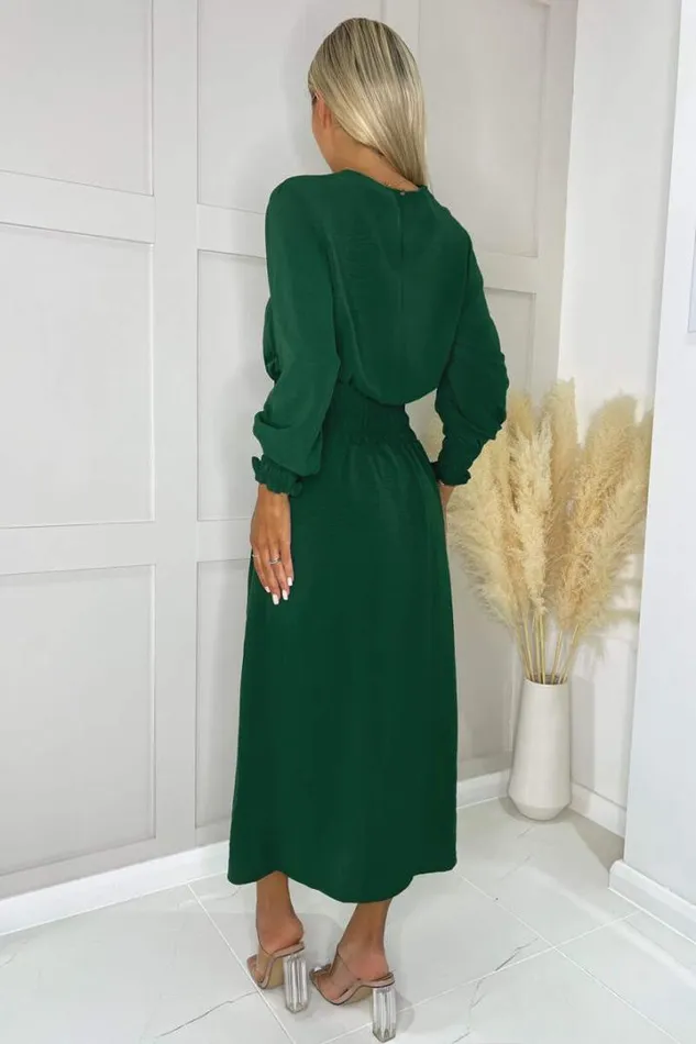 AX Paris Dresses Teal Long Sleeve Shirred Detail Midi Dress