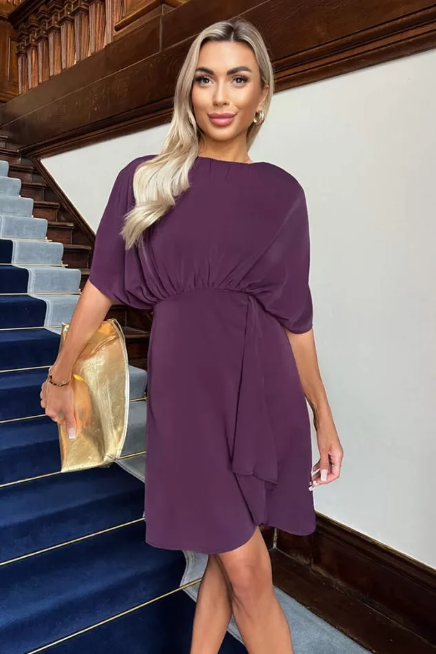 AX Paris Dresses Wine Batwing Gathered Top Mini Dress