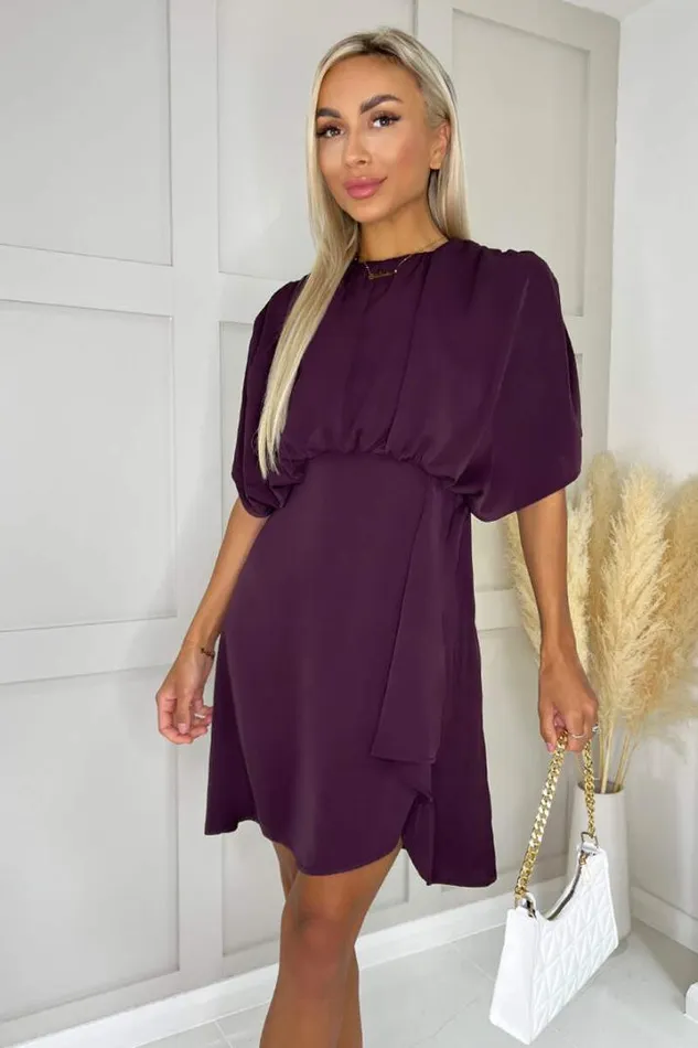 AX Paris Dresses Wine Batwing Gathered Top Mini Dress