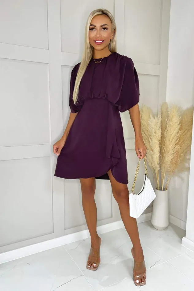 AX Paris Dresses Wine Batwing Gathered Top Mini Dress