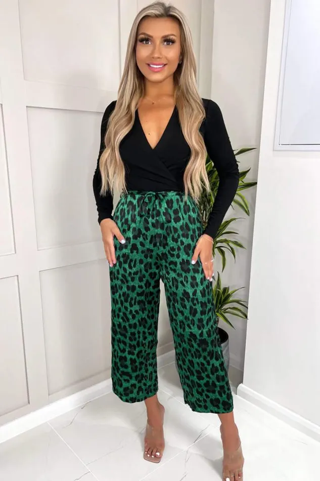 AX Paris Jumpsuits And Playsuits Green And Black Animal Print Long Sleeve 2 In 1 Jumpsuit