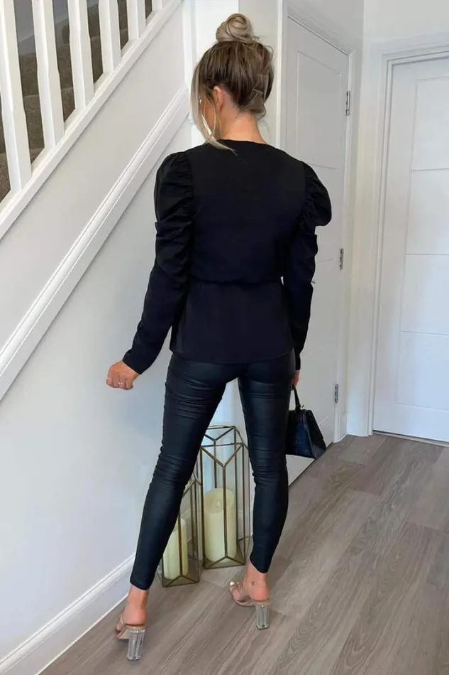 AX Paris Tops Black Belted Wrap Long Sleeve Top