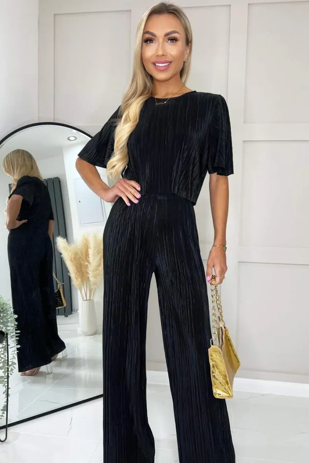 AX Paris Tops Black Plisse Crop Top