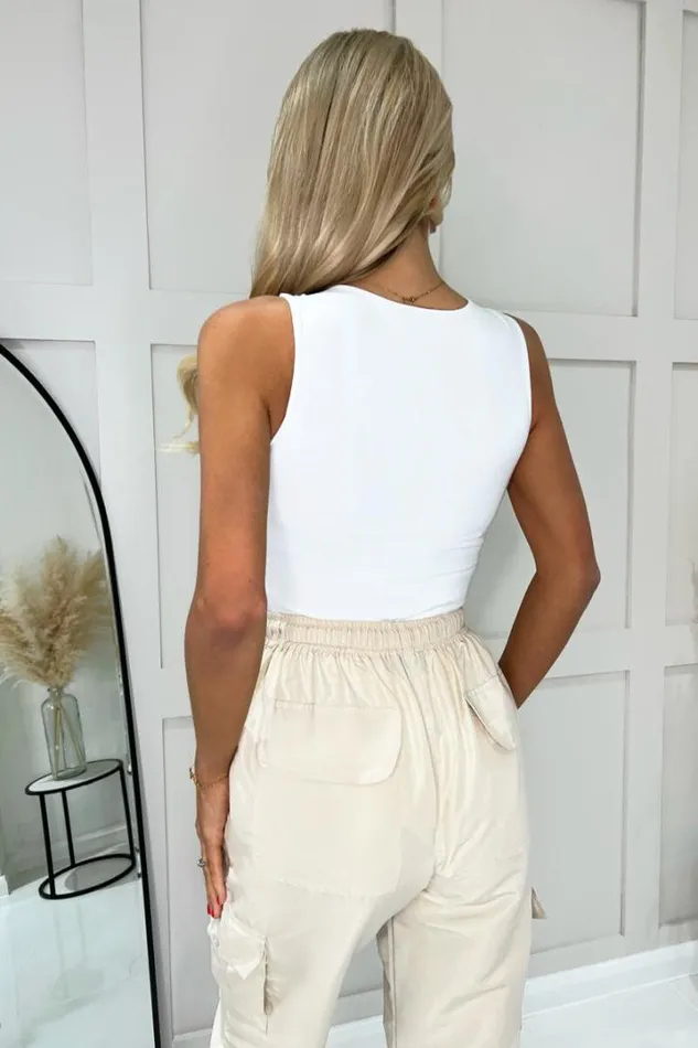 AX Paris Tops Cream Round Neck Sleeveless Bodysuit