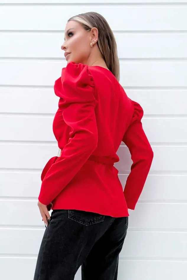 AX Paris Tops Red Belted Wrap Long Sleeve Top