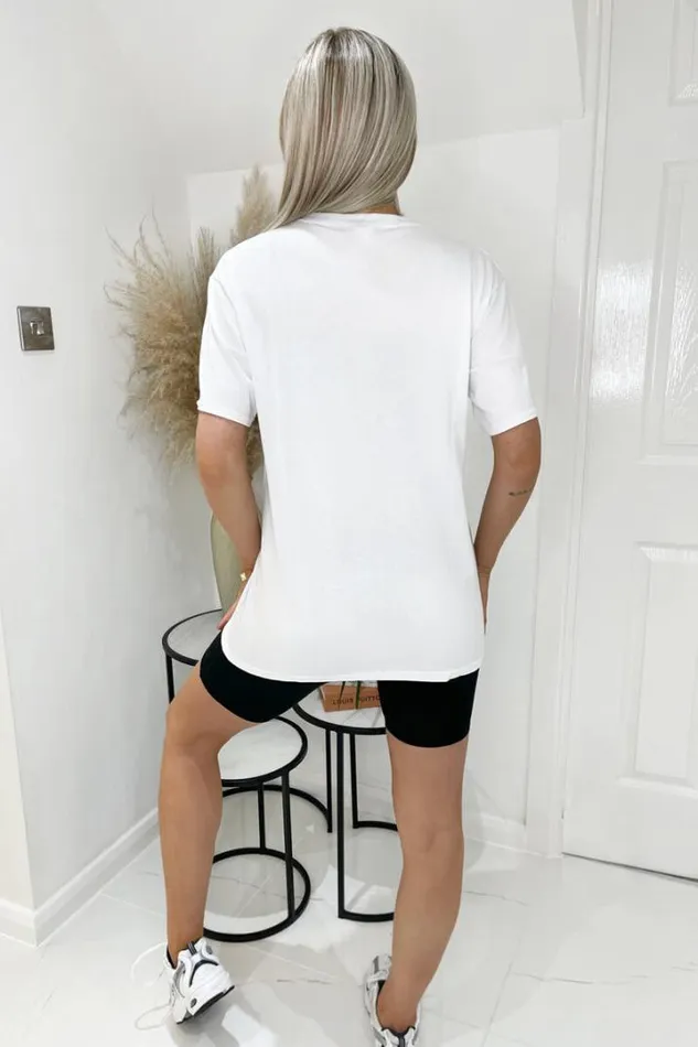 AX Paris Tops White French Riviera Slogan TShirt