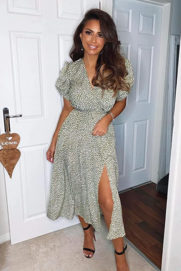 AX Paris Wedding Guest Dresses Olive Printed Tie Waist Midi Dress